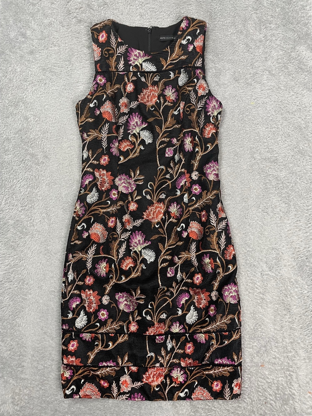 White House Black Market Sheath Dress Women 4* Black Floral Embroidered Jacquard